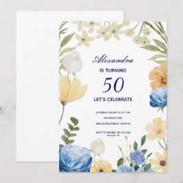 Blume blühen Hydrangea bunt 50. Geburtstag Einladung