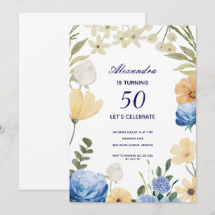 Blume blühen Hydrangea bunt 50. Geburtstag Einladung