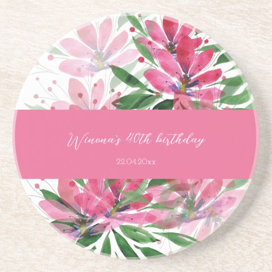 Blume Blühen Originale Wasserfarbe Mit Monogramm Getränkeuntersetzer (Vorne)