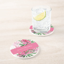 Blume Blühen Originale Wasserfarbe Mit Monogramm Getränkeuntersetzer