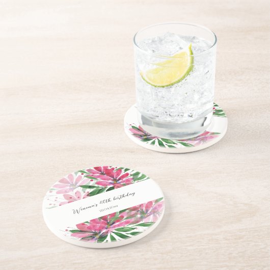 Blume Blühen Originale Wasserfarbe Mit Monogramm Getränkeuntersetzer (Seite)