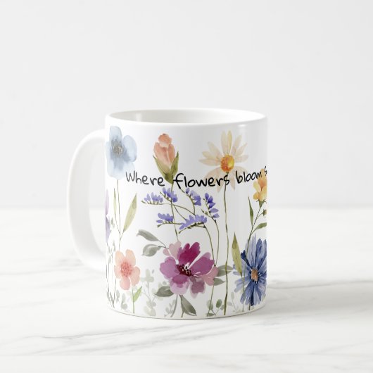 Blume blühende Aquarellgeschenke Kaffeeliebhaber Kaffeetasse (Vorderseite Links)