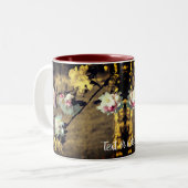 Blume blüht in Sepia Personalisiert Zweifarbige Tasse (Vorderseite Links)