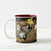 Blume blüht in Sepia Personalisiert Zweifarbige Tasse (Links)