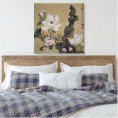 Blume blüht und Butterfly Vintage chinesische Kuns Leinwanddruck (Insitu (Schlafzimmer))