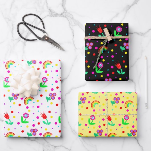 Blume, Blume und Polka Dots Girl's Tissue Pa Geschenkpapier Set (Vorderseite)