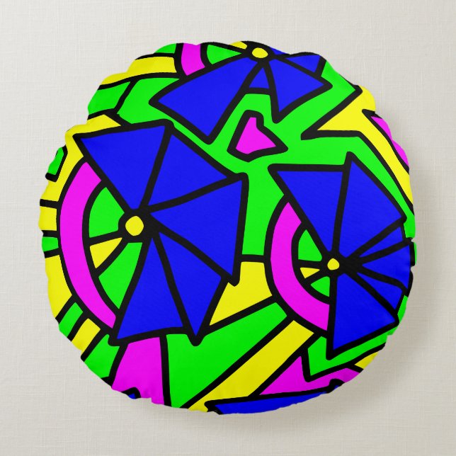 Blume Blumen Doodle Art Rundes Kissen (Vorderseite)