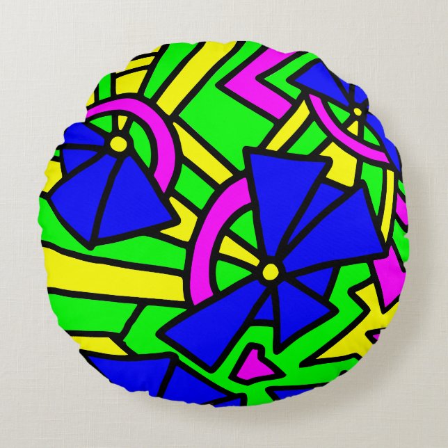 Blume Blumen Doodle Art Rundes Kissen (Vorderseite)