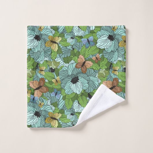 Blume Blumenblättrige Schmetterlinge Schattierunge Badhandtuch Set (Waschlappen)