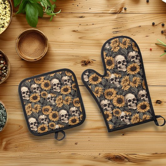 Blume Blumenblume Skull Goth Ofenhandschuh & Topflappen-Set