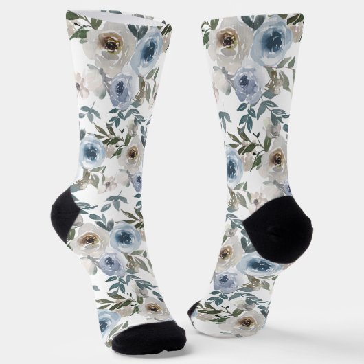Blume Blumenflorfarben Muster Blaue Rose Socken (Gewinkelt)
