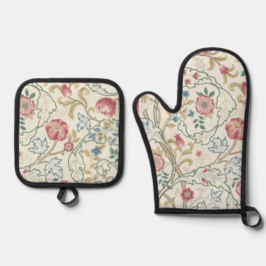 Blume, Blumenmuster, William Morris Ofenhandschuh & Topflappen-Set (Vorderseite)