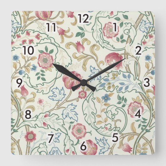 Blume, Blumenmuster, William Morris Quadratische Wanduhr (Vorderseite)