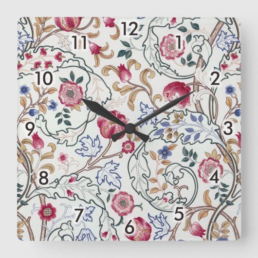 Blume, Blumenmuster, William Morris Quadratische Wanduhr (Vorderseite)