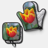 Blume Blumenrosa Tulip Foto Ofenhandschuh & Topflappen-Set (Vorderseite/Rückseite)