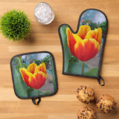 Blume Blumenrosa Tulip Foto Ofenhandschuh & Topflappen-Set (Oben Unten)