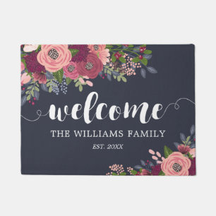 Blume "Blush & Burgund" - Familienname - Willkomme Fußmatte