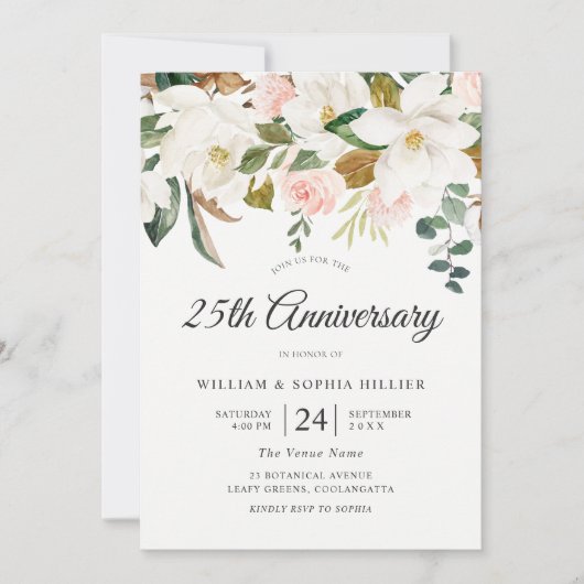 Blume Blush & White 25. Hochzeitstag Einladung (Vorderseite)