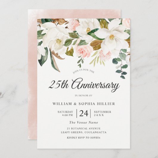 Blume Blush & White 25. Hochzeitstag Einladung (Vorne/Hinten)