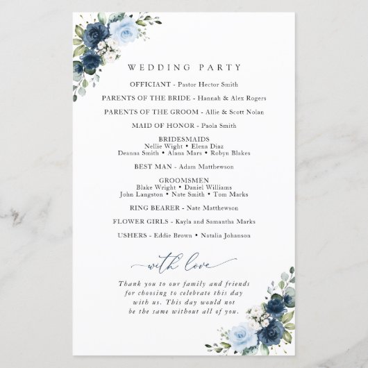 Blume, Blüten, Boho, Hochzeitsprogramm (Rückseite)