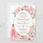 Blume Blütenfarbe Rosa Bläschen Quinceanera Einladung (Vorderseite)