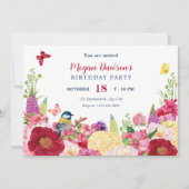 Blume Blütenvogelschmetterling Geburtstag Einladung (Vorderseite)