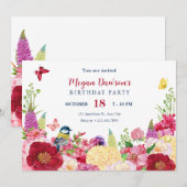 Blume Blütenvogelschmetterling Geburtstag Einladung (Vorne/Hinten)