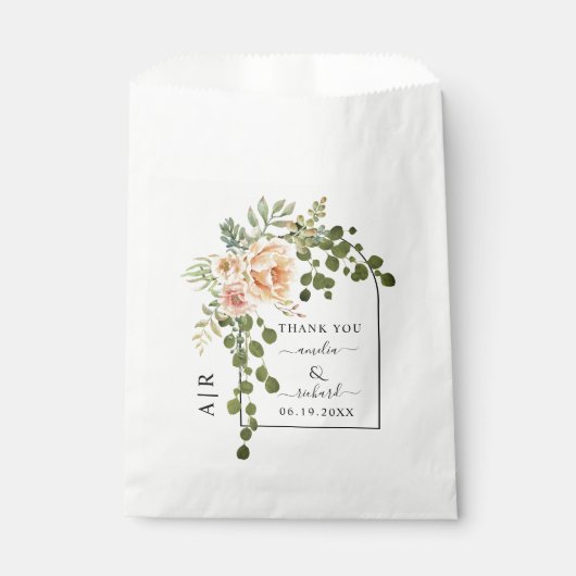 Blume, Bogenhochzeit und Monogramm Geschenktütchen (Vorderseite)