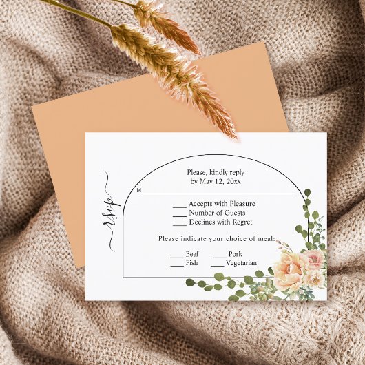 Blume, Bogenhochzeit und Monogramm RSVP Karte
