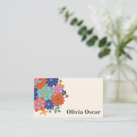 Blume Boho Bright Retro Blumenstrauß Kunst Visitenkarte (Stehend Vorderseite)