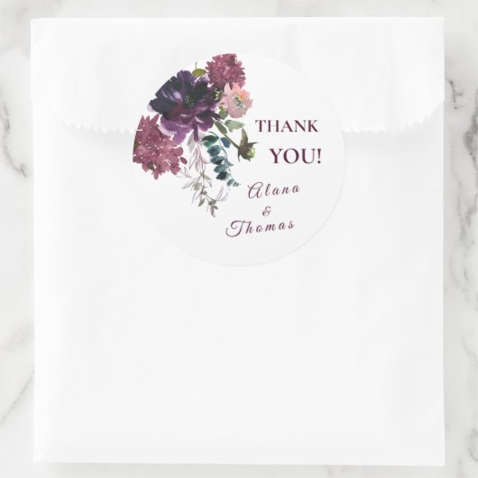 Blume Boho Burgundy Vielen Dank Runder Aufkleber (Tasche)