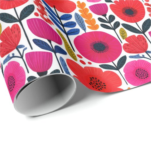 Blume BOHO Chic Blumenmuster Geschenkpapier (Rolleneckpunkt)