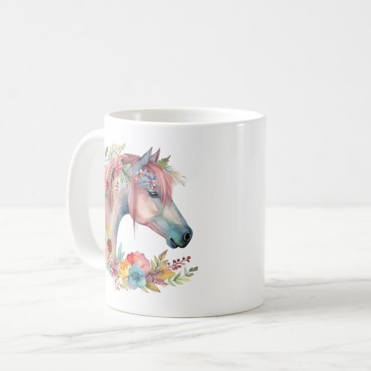 Blume Boho Horse Pastel Kaffeetasse (Vorderseite Links)