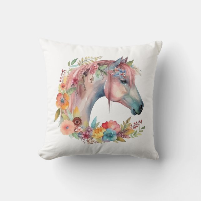 Blume Boho Horse Pastel Kissen (Vorderseite)