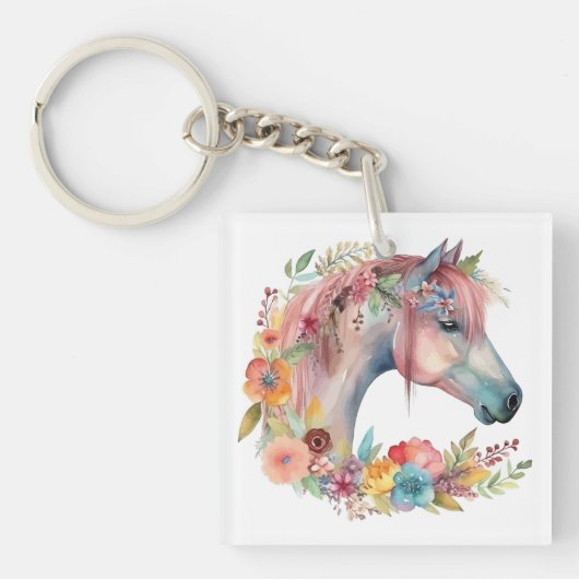 Blume Boho Horse Pastel Schlüsselanhänger (Vorderseite)
