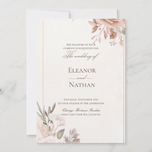 Blume Boho Lila Hochzeit Einladung (Vorderseite)