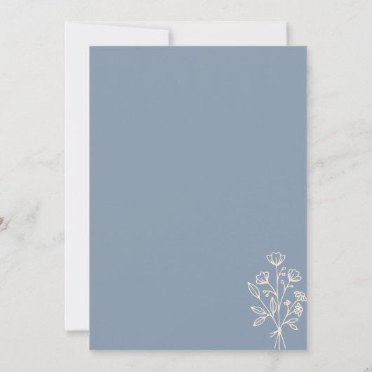 Blume Boho Minimal Botanical Dusty Blue Wedding Einladung (Rückseite)