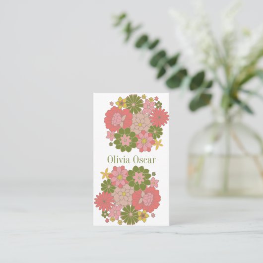 Blume Boho Pink Illustration Visitenkarte (Stehend Vorderseite)