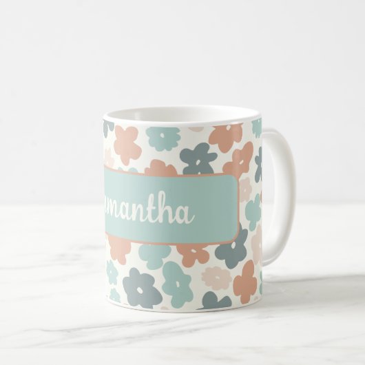 Blume Boho Retro Pastellfarben Kaffeetasse (VorderseiteRechts)