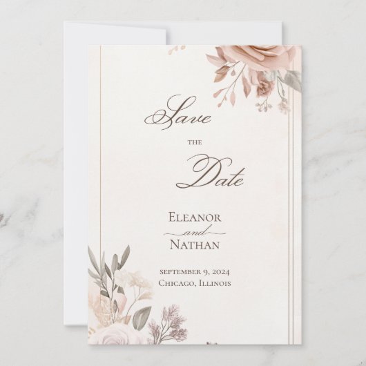 Blume Boho Save the Date lila Einladung (Vorderseite)