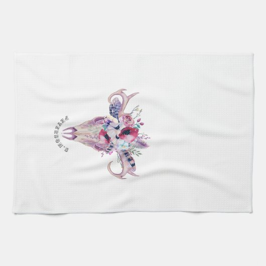 Blume Boho Skull Geschirrtuch (Horizontal)