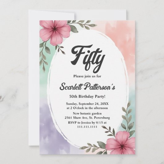 Blume Boho Sommer 50. Geburtstag Einladung (Vorderseite)