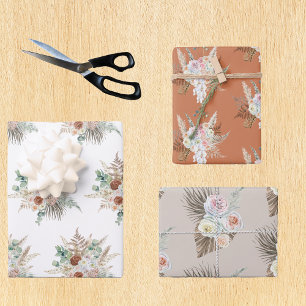 Blume Boho Terra Cotta Pampas Geschenkpapier Set