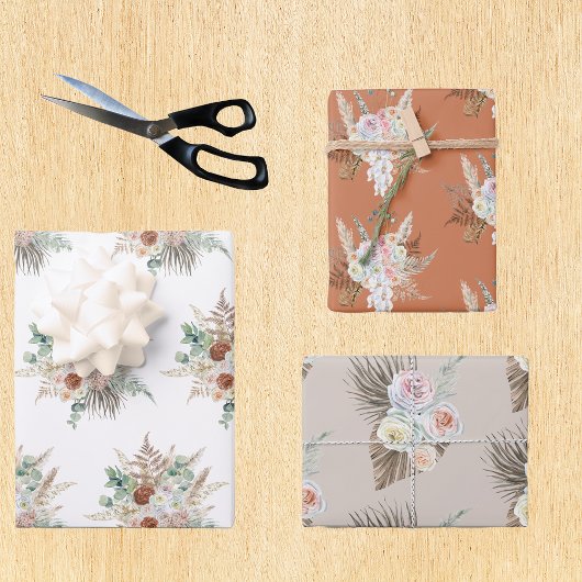 Blume Boho Terra Cotta Pampas Geschenkpapier Set