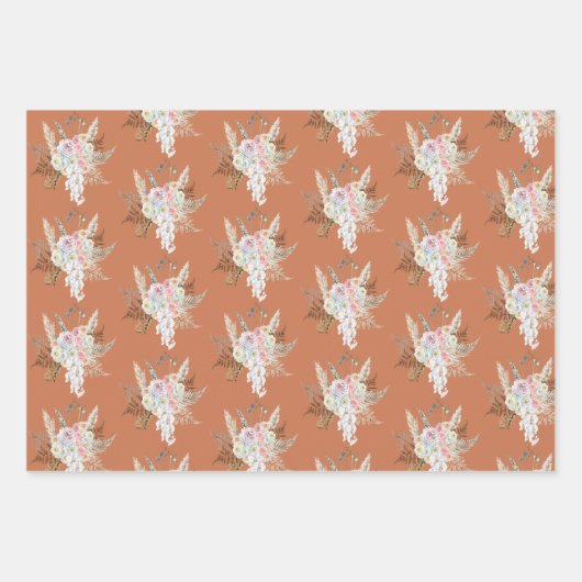 Blume Boho Terra Cotta Pampas Geschenkpapier Set (Vorderseite 2)