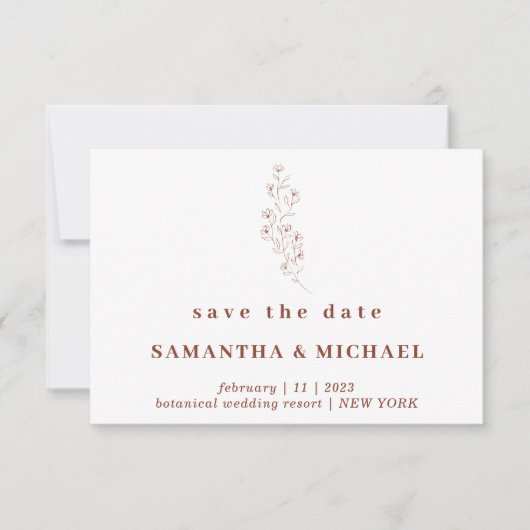 Blume Boho Terracotta Indie Save the Date Hochzeit Einladung (Vorderseite)