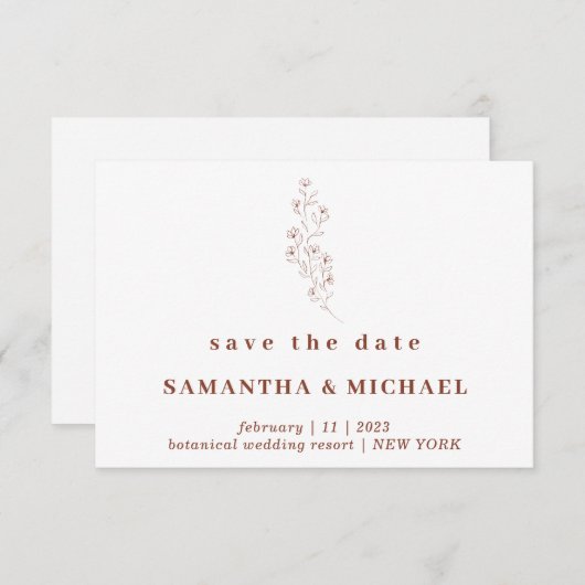 Blume Boho Terracotta Indie Save the Date Hochzeit Einladung (Vorne/Hinten)