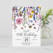 Blume Boho Wildblumen 40. Geburtstag Einladung (Stehend Vorderseite)