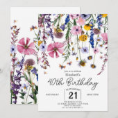Blume Boho Wildblumen 40. Geburtstag Einladung (Vorne/Hinten)