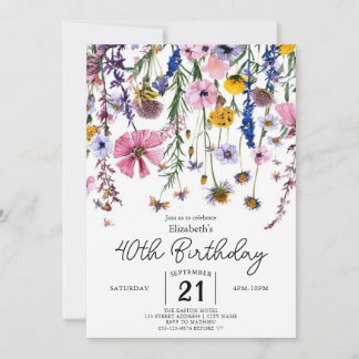 Blume Boho Wildblumen 40. Geburtstag Einladung